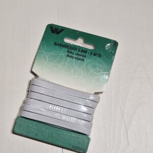 Elastik 5 mm. 6 mtr. SB hvid