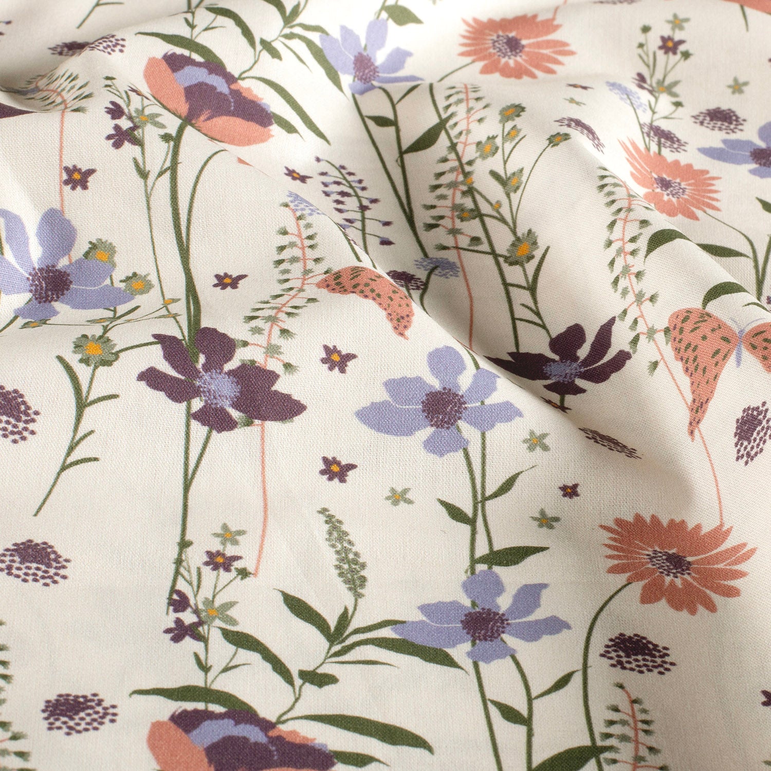 Poplin i bomuld med print, blomster, råhvid