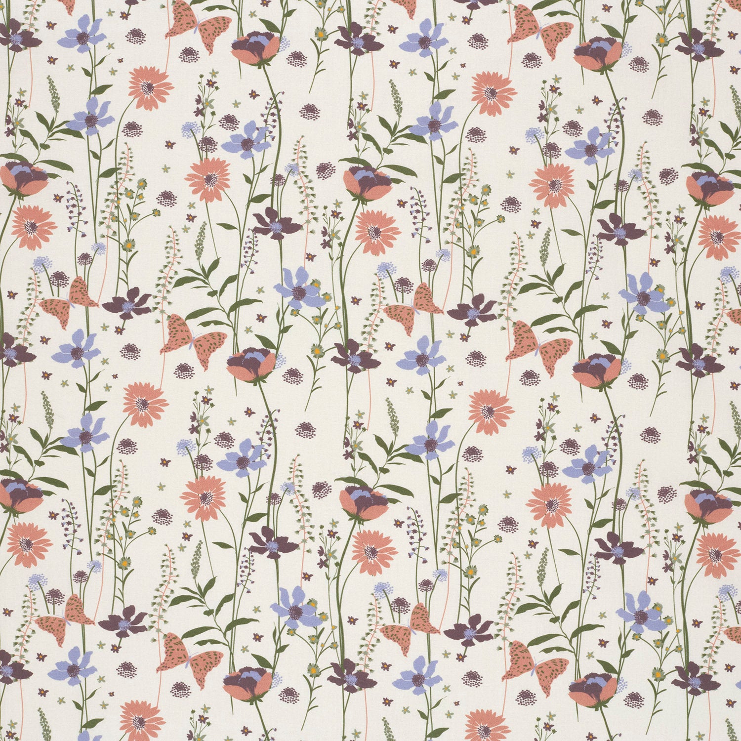 Poplin i bomuld med print, blomster, råhvid - Billede 2