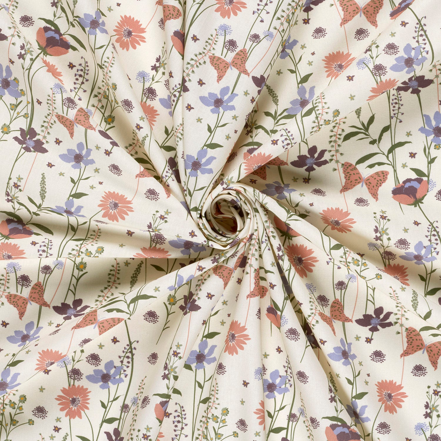 Poplin i bomuld med print, blomster, råhvid - Billede 3