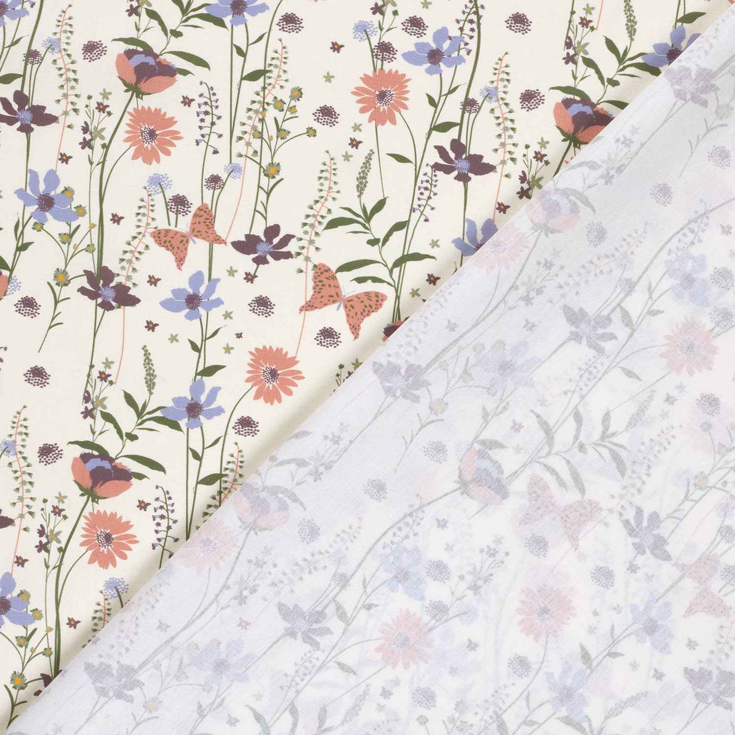 Poplin i bomuld med print, blomster, råhvid - Billede 4