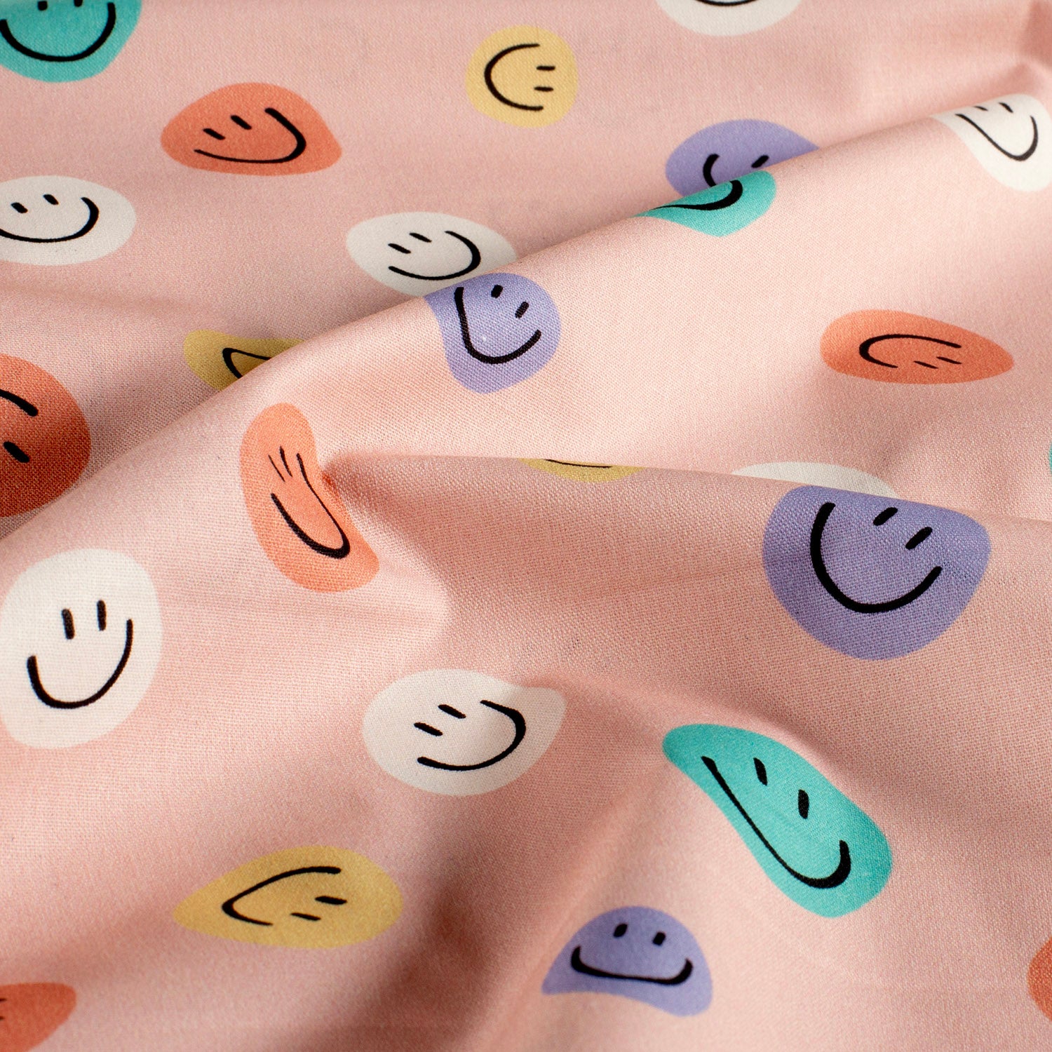 Poplin i bomuld med print, smiley, gammel lyserød