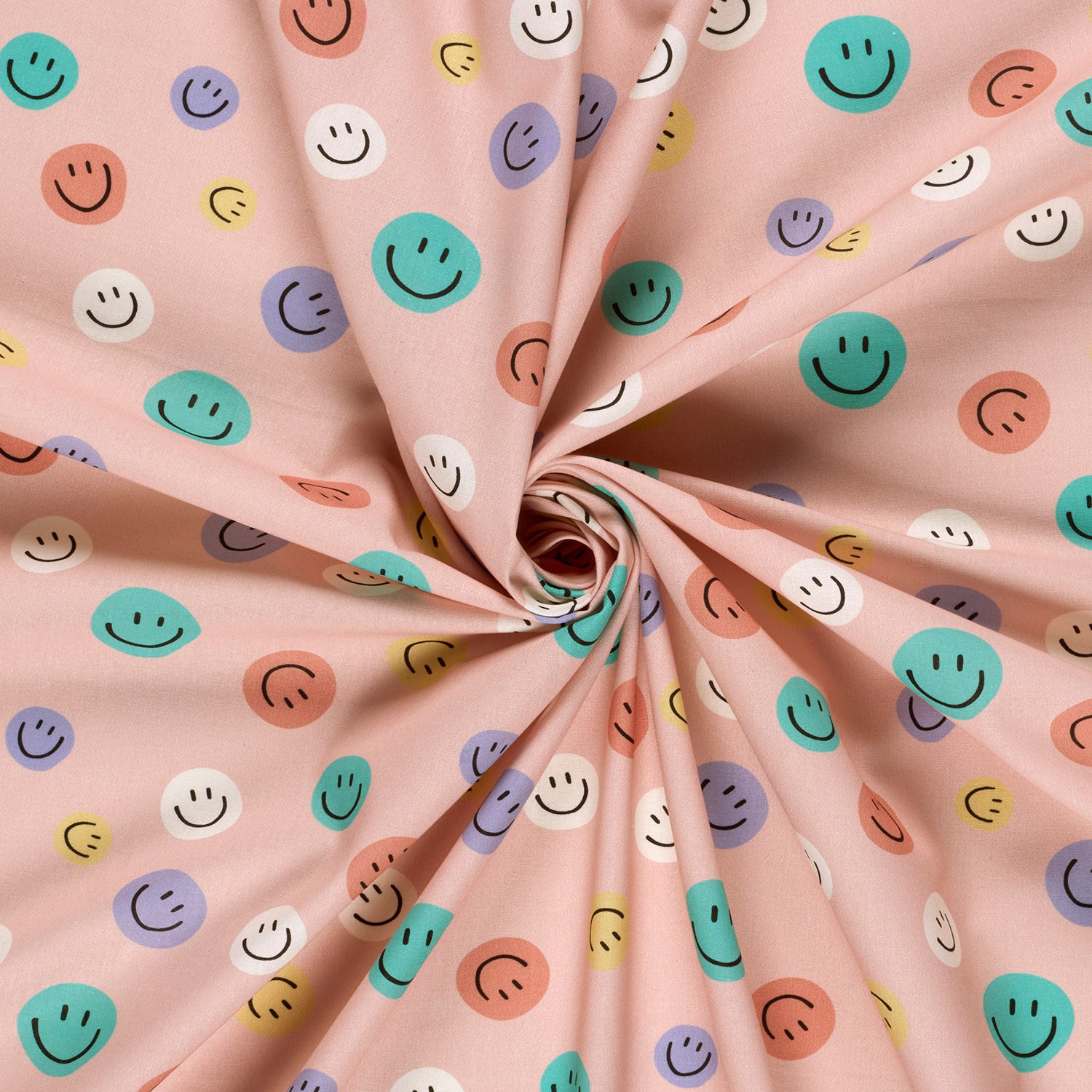 Poplin i bomuld med print, smiley, gammel lyserød - Billede 3