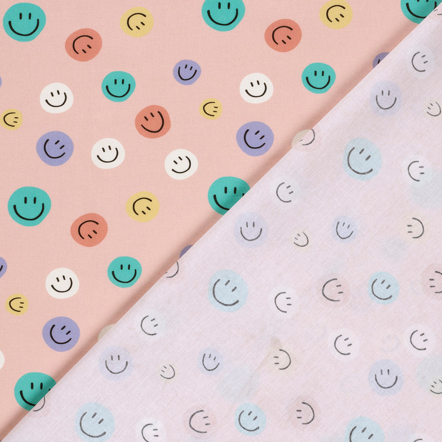 Poplin i bomuld med print, smiley, gammel lyserød - Billede 4