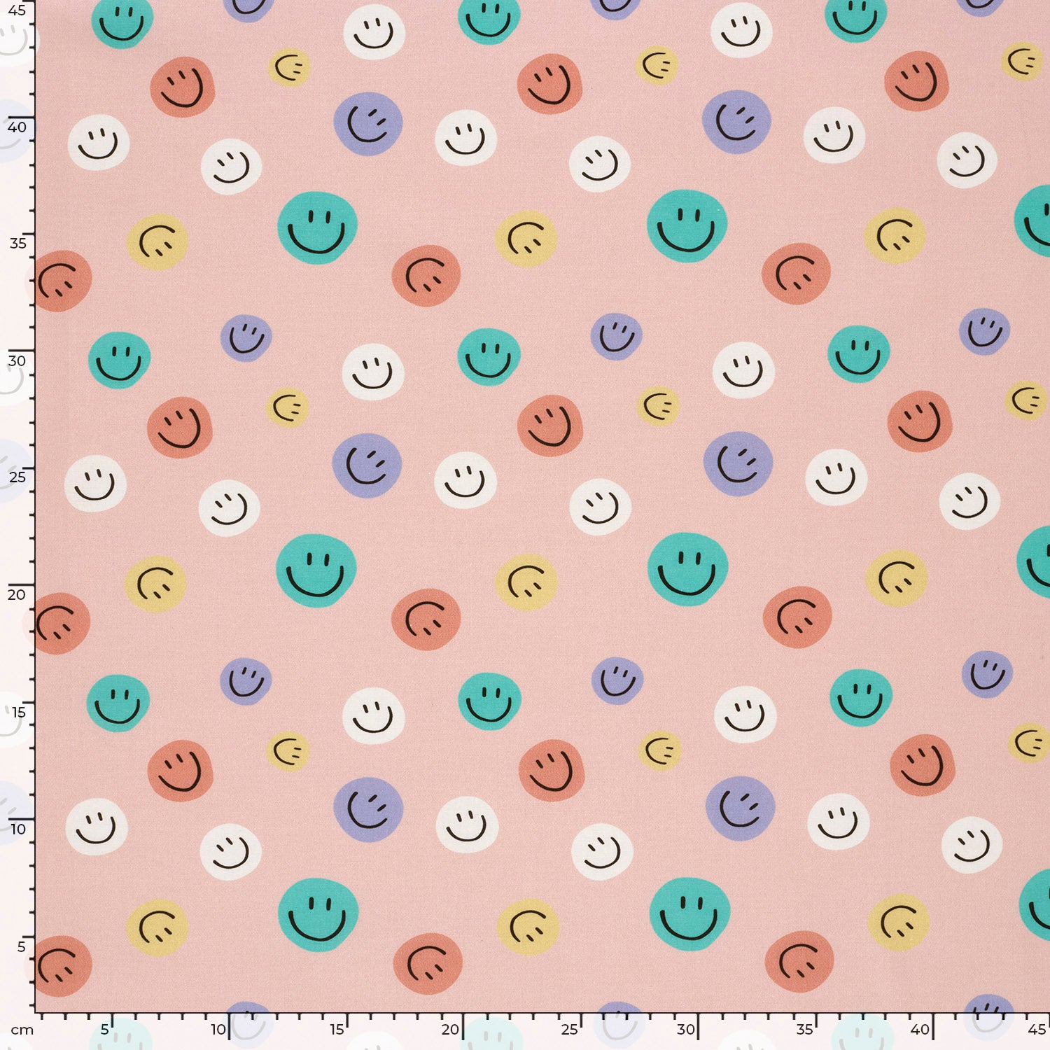 Poplin i bomuld med print, smiley, gammel lyserød - Billede 5