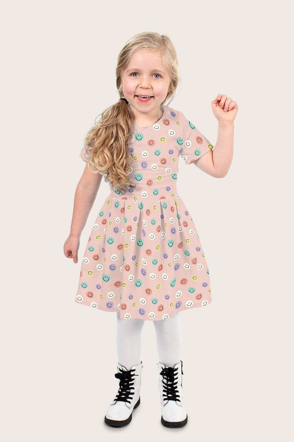 Poplin i bomuld med print, smiley, gammel lyserød - Billede 6