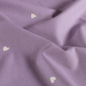 Poplin i bomuld med print, hjerter, lilla