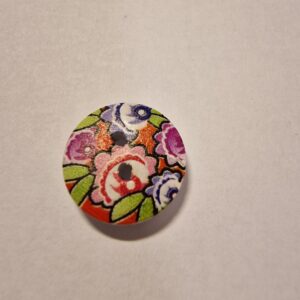 Knap, 2 hul, træ-look, malet, abstragte blomster